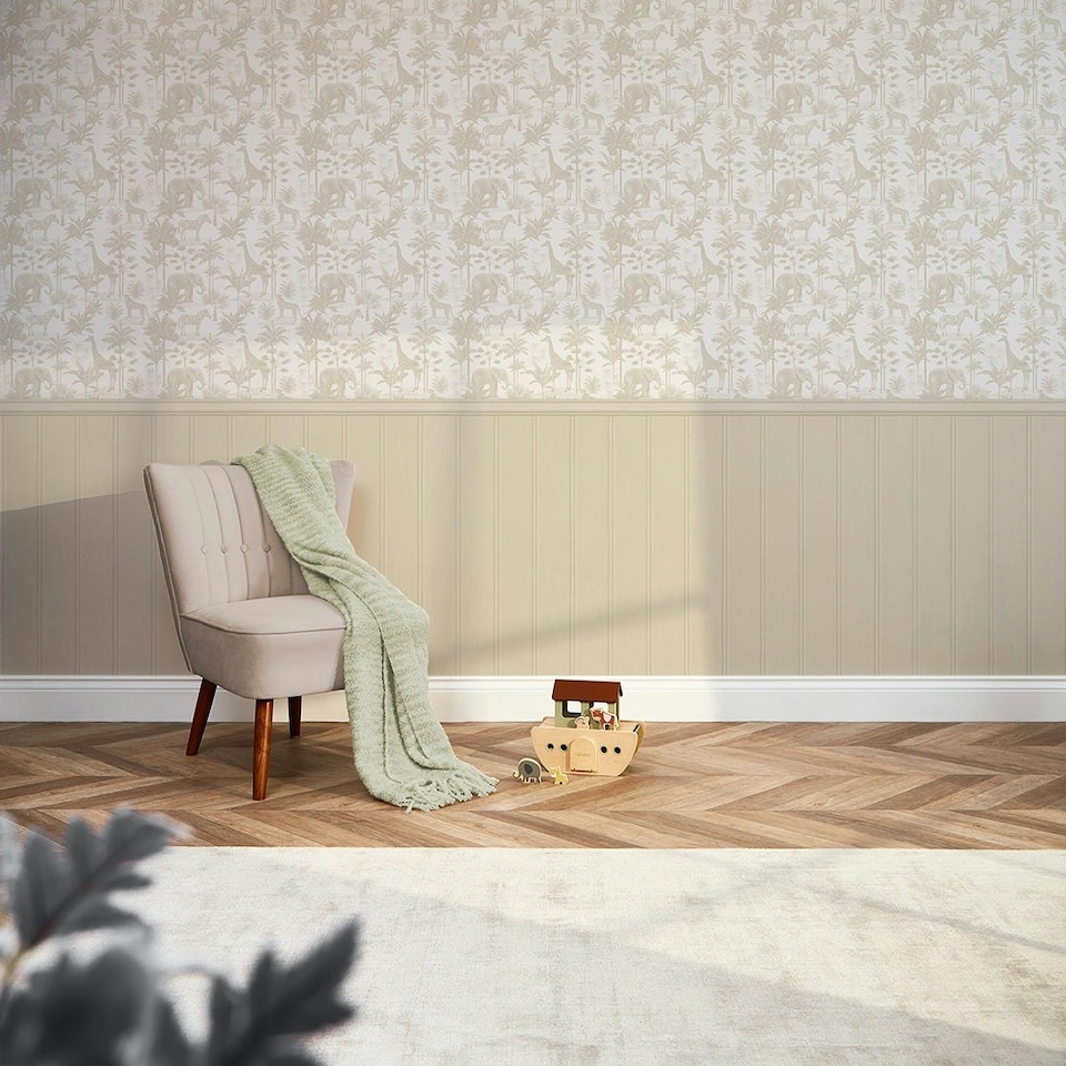 image 1 of Vintage Explorer Panel Wallpaper in Neutral with Neutral Panel Multi