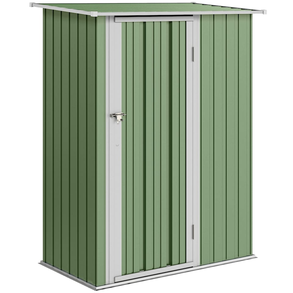 image 1 of Outsunny 5ft x 3ft Garden Storage Shed, Outdoor Metal Shed with Sloped Roof, Lockable Door for Tools, Equipment, Light Green
