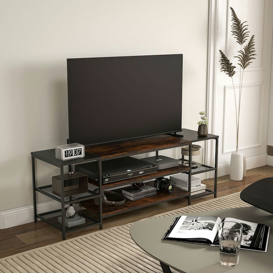 image 1 of HOMCOM TV Unit Cabinet for TVs up to 60Inches with Shelves Brown and Black