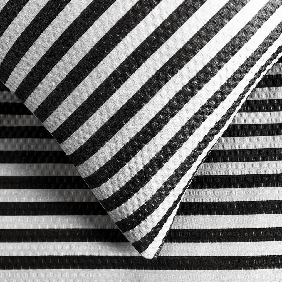 image 1 of OHS Stripe Embossed Soft Cosy Plush Plump Duvet Cover and Pillowcase Bedding Set Black | Black/Off White | King