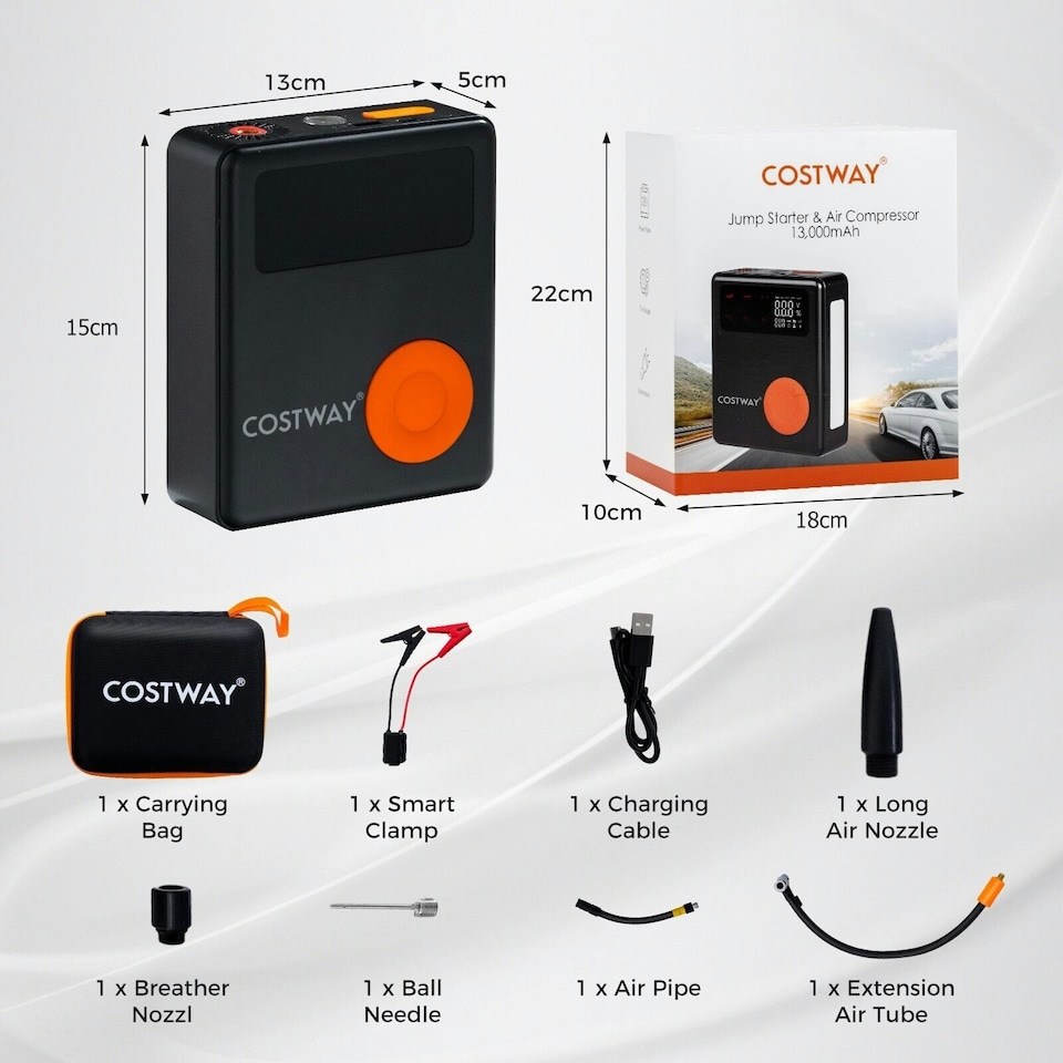 image 1 of COSTWAY Jump Starter w/ Air Compressor 12V Battery Starter