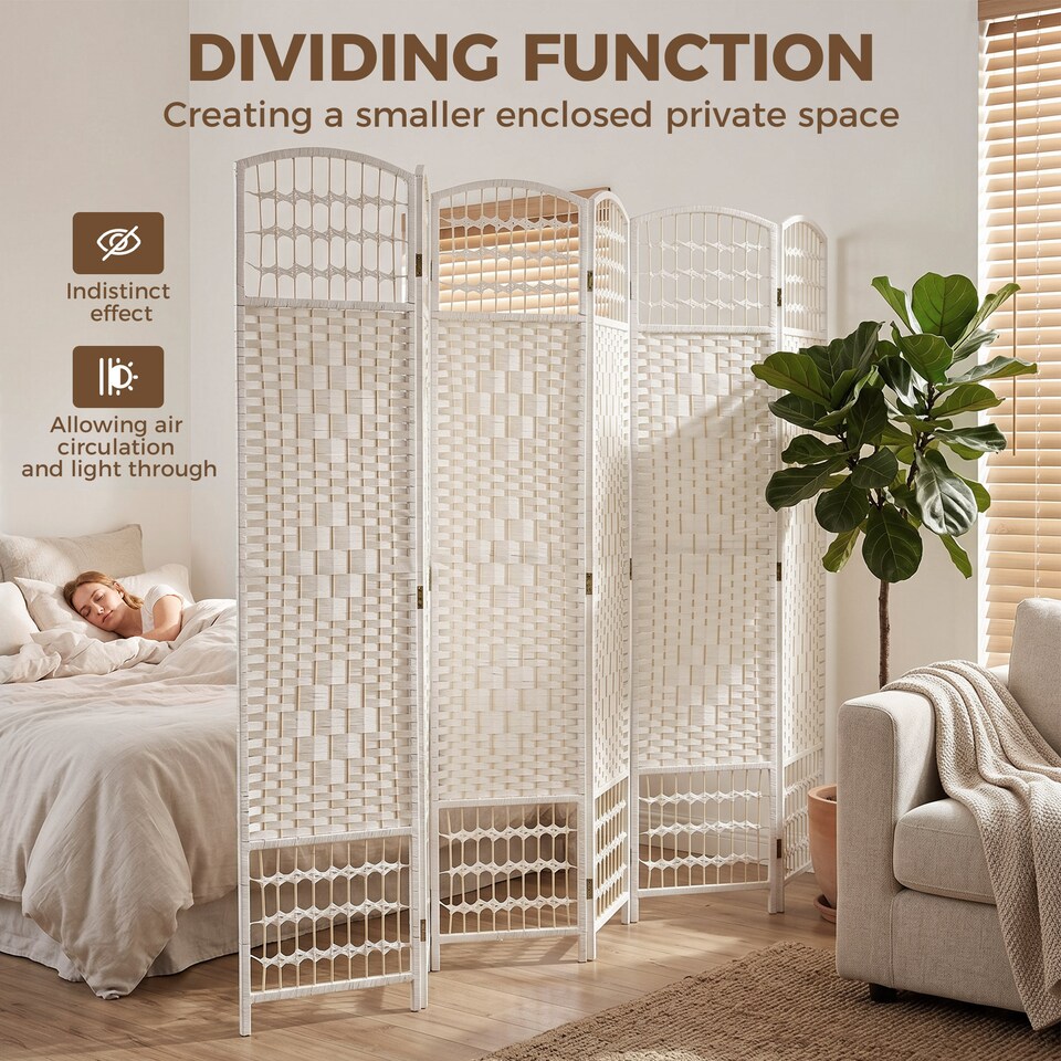 image 1 of HOMCOM 6 Panel Folding Room Divider, Freestanding Privacy Screen, White