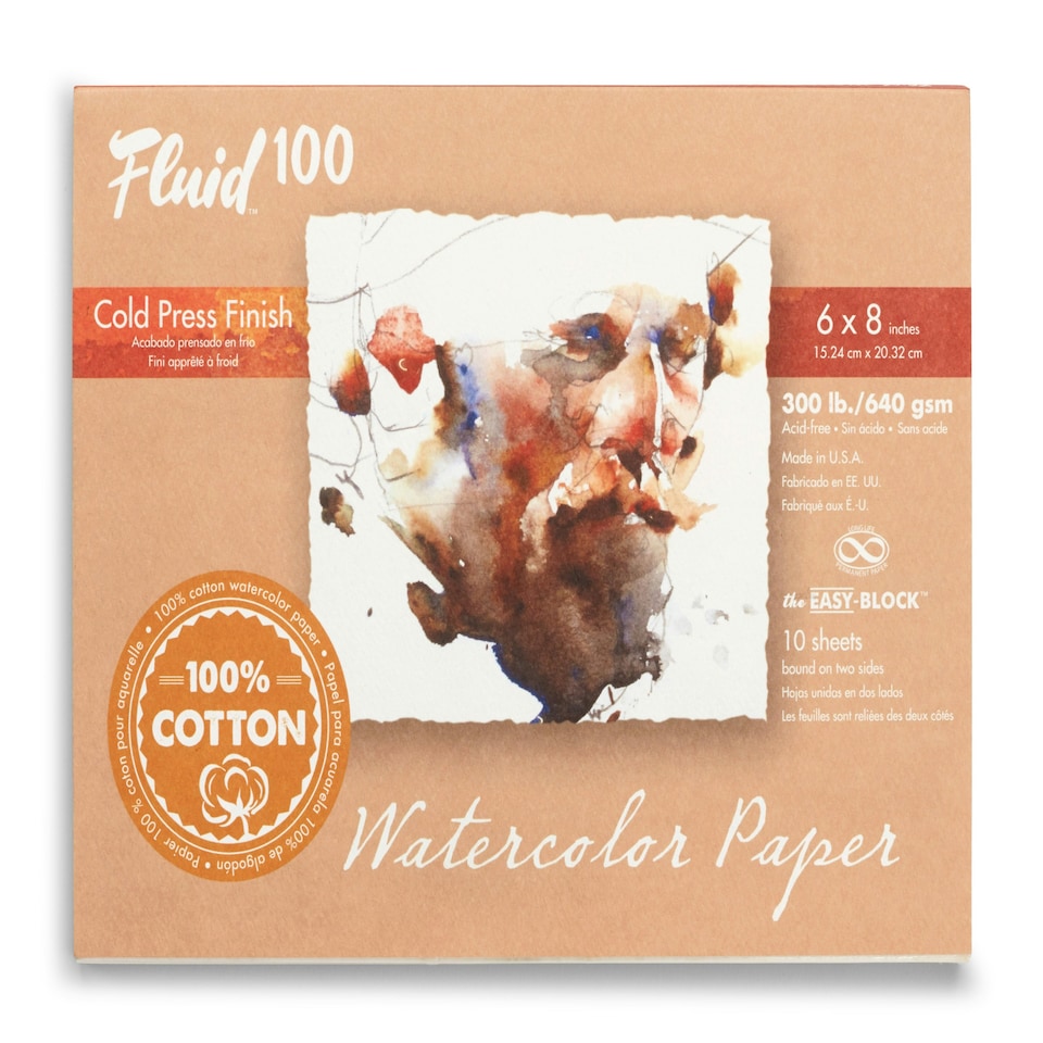 Speedball Fluid 100 Hot Press Watercolour Paper Block, White, 6 X 8inch