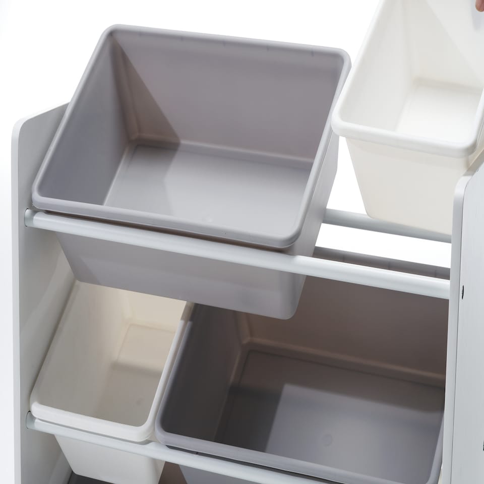 image 1 of Wooden Toy Storage Unit with 6x Removable Toy Boxes - Children's Toy Organiser, 3 Shelves | White | One Size | 1