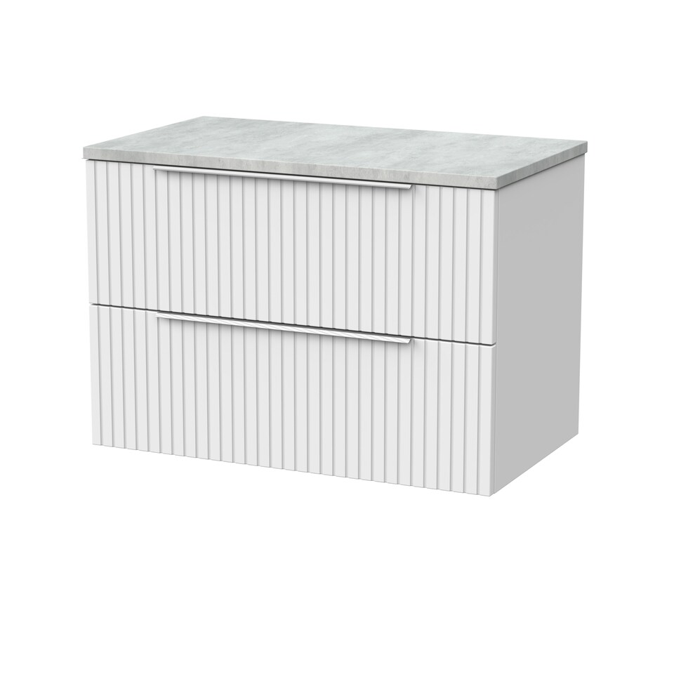 image 1 of Balterley Callingwood Contemporary Wall Hung 2 Drawer Vanity Unit with Bellato Grey Laminate Worktop , 800mm, Matt White