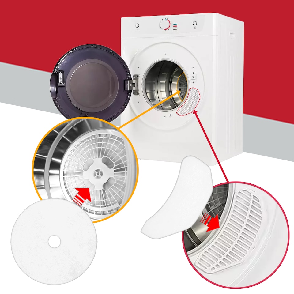image 1 of SPARES2GO Tumble Dryer Cloth Exhaust + Air Intake Filters compatible with Montpellier MTD25P MTD25S (10Pc Filter Kit)
