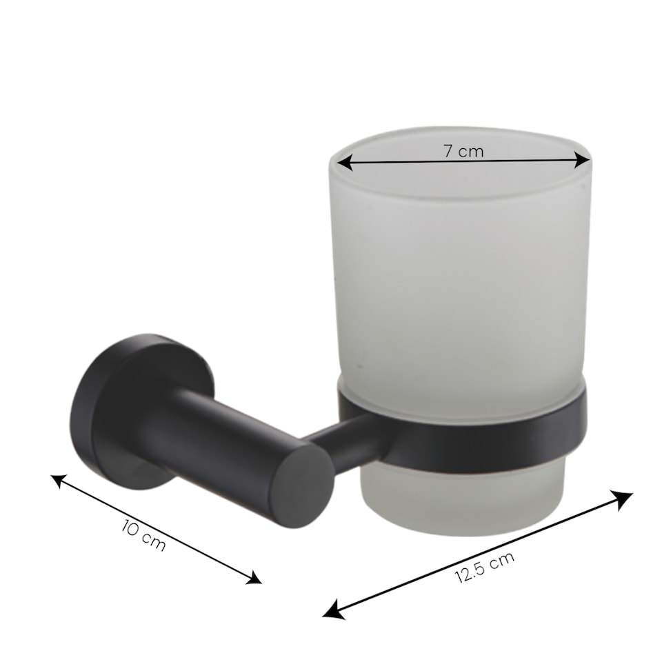 image 1 of Showerdrape Modernity Black Stainless Steel Wall Mounted Frosted Glass Toothbrush Holder | Black | 1