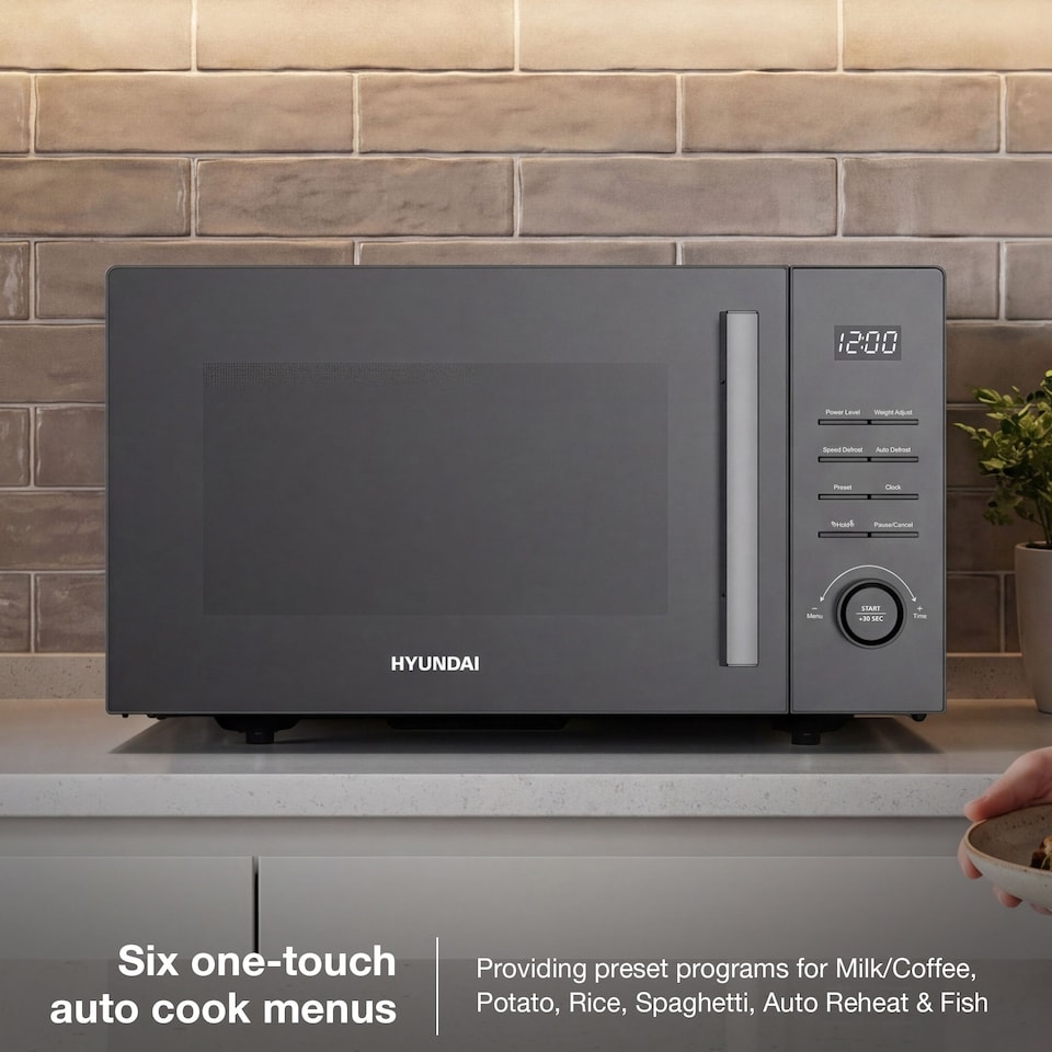 image 1 of Hyundai 900W 23L Black Digital Microwave, Mirror-Effect Glass Door, Stainless Steel Interior HYMW90023DB
