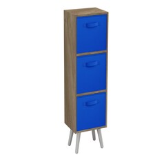 Oak 3-Tier 3-Drawer Cube Shelving Unit with Scandinavian Legs | Blue | Dark Blue & White | 1