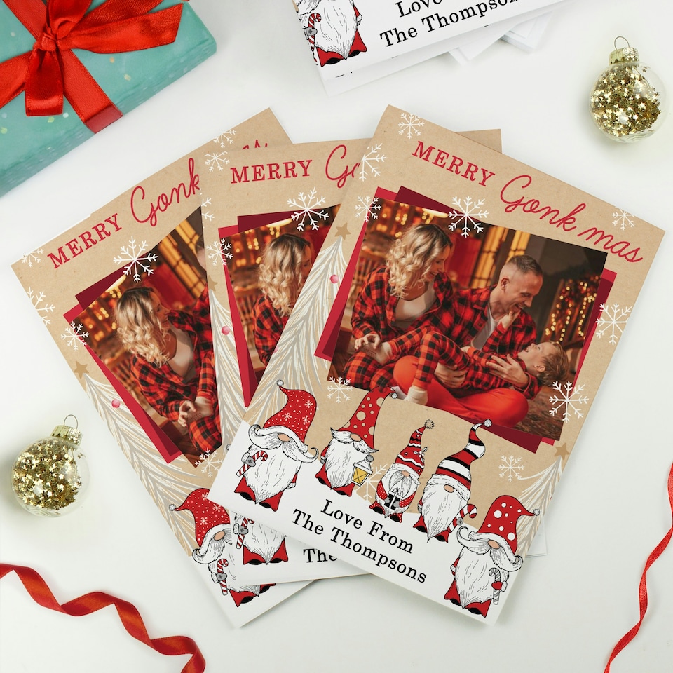 image 1 of Personalised Photo Upload Pack of 10 Gonk Christmas Cards