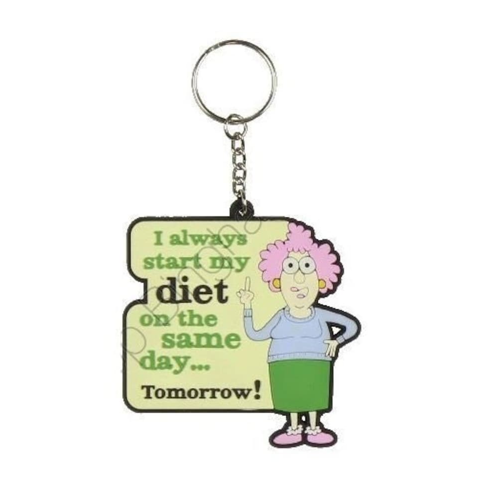 image 1 of Aunty Acid 3D Rubber Keyring I Always Start My Diet