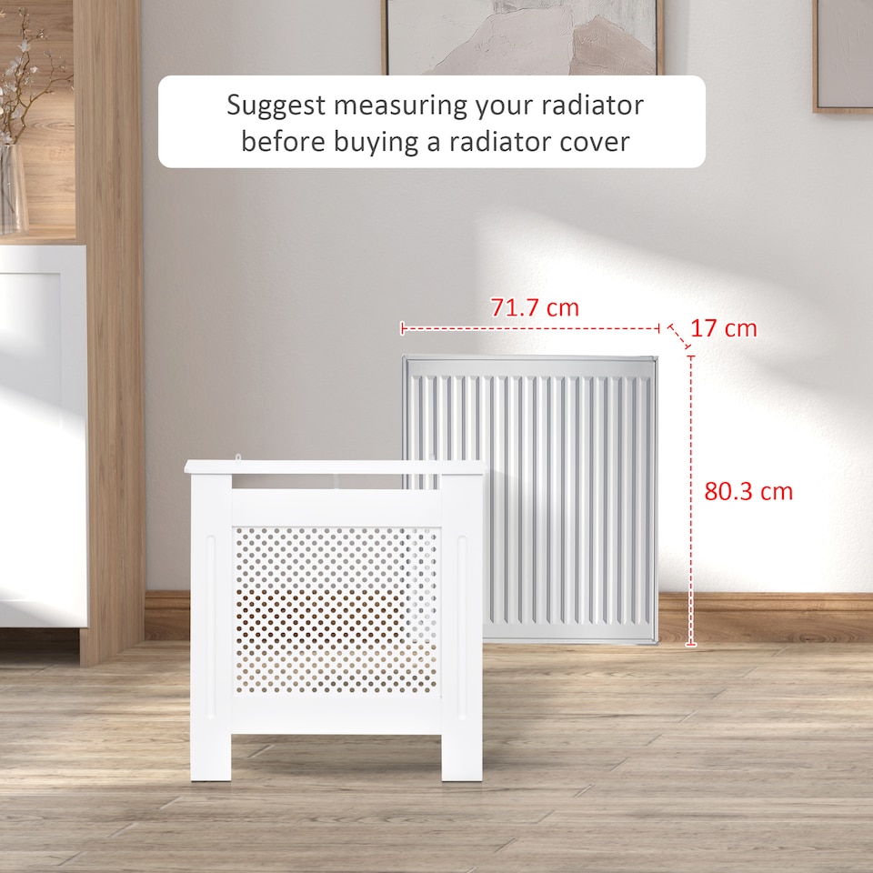 image 1 of HOMCOM Wooden Radiator Cover Heating Cabinet Modern Home Furniture Grill Style  White Painted (Small)