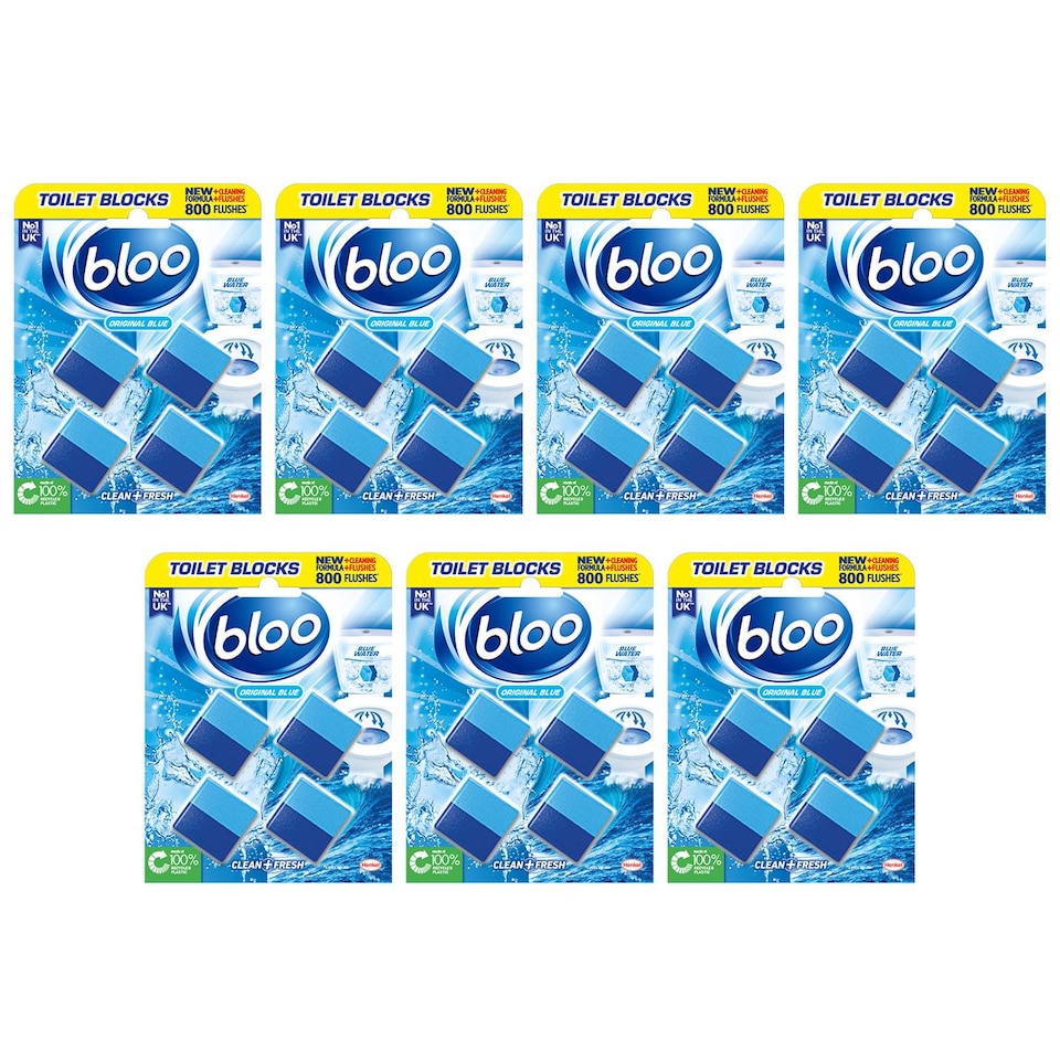 image 1 of Bloo Toilet Blocks Original Blue Clean+Fresh with Fresh Fragrance, 4x50g, 7 pack | Multi | 7 Pack | 7
