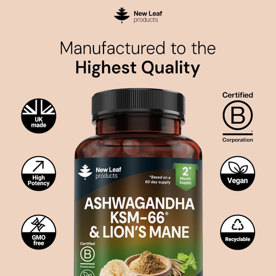 image 1 of Ashwagandha KSM-66 & Lions Mane 120 Capsules 2000mg