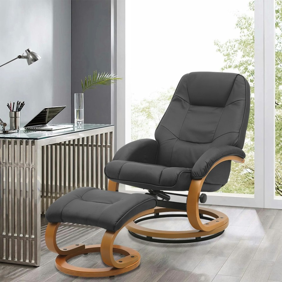 image 1 of Living and Home Ergonomic Executive Office Reclining Chair with Footstool - Black