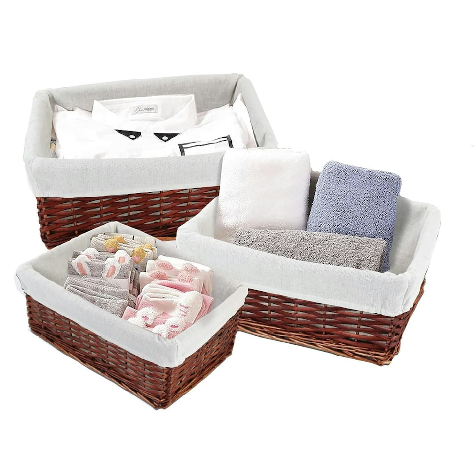 image 1 of Marco Paul Brown Set of 3 Wicker Storage Baskets Organising Baskets Brown