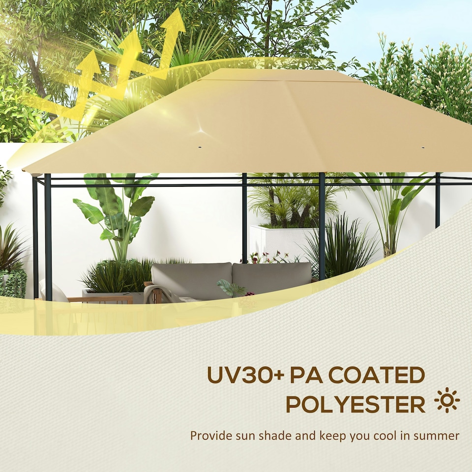 image 1 of Outsunny 3 x 4m Gazebo Canopy Replacement Gazebo Roof Cover, Khaki