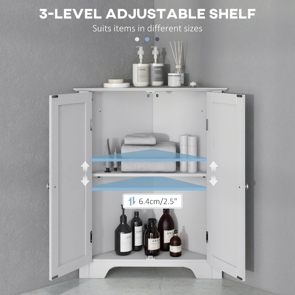 image 1 of kleankin Triangle Bathroom Cabinet, Corner Bathroom Storage Unit with Adjustable Shelf and Recessed Door, Free Standing, White