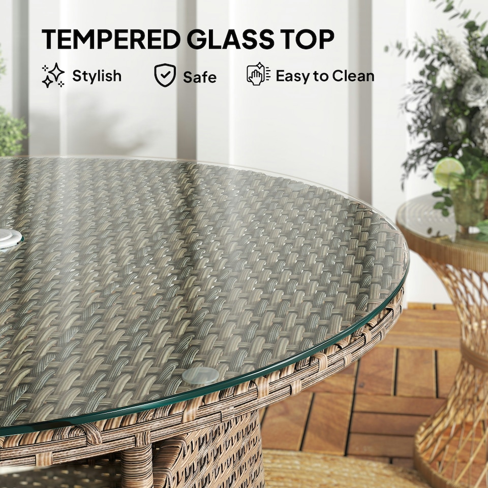 image 1 of Outsunny Patio Furniture Rattan Garden Table with Umbrella Hole 