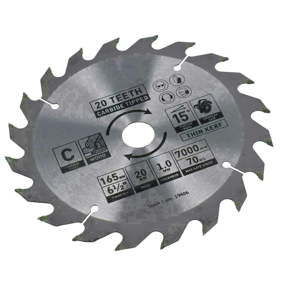 image 1 of Circular Saw Blade 165mm x 20mm 20 Teeth TCT Coarse Cutting Disc Wood 1pc