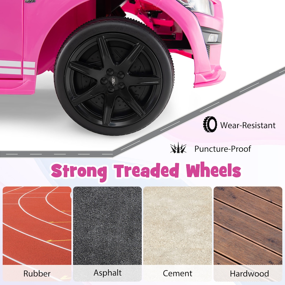 image 1 of COSTWAY Kids Car Licensed Ford Mustang Shelby GT500 Pink