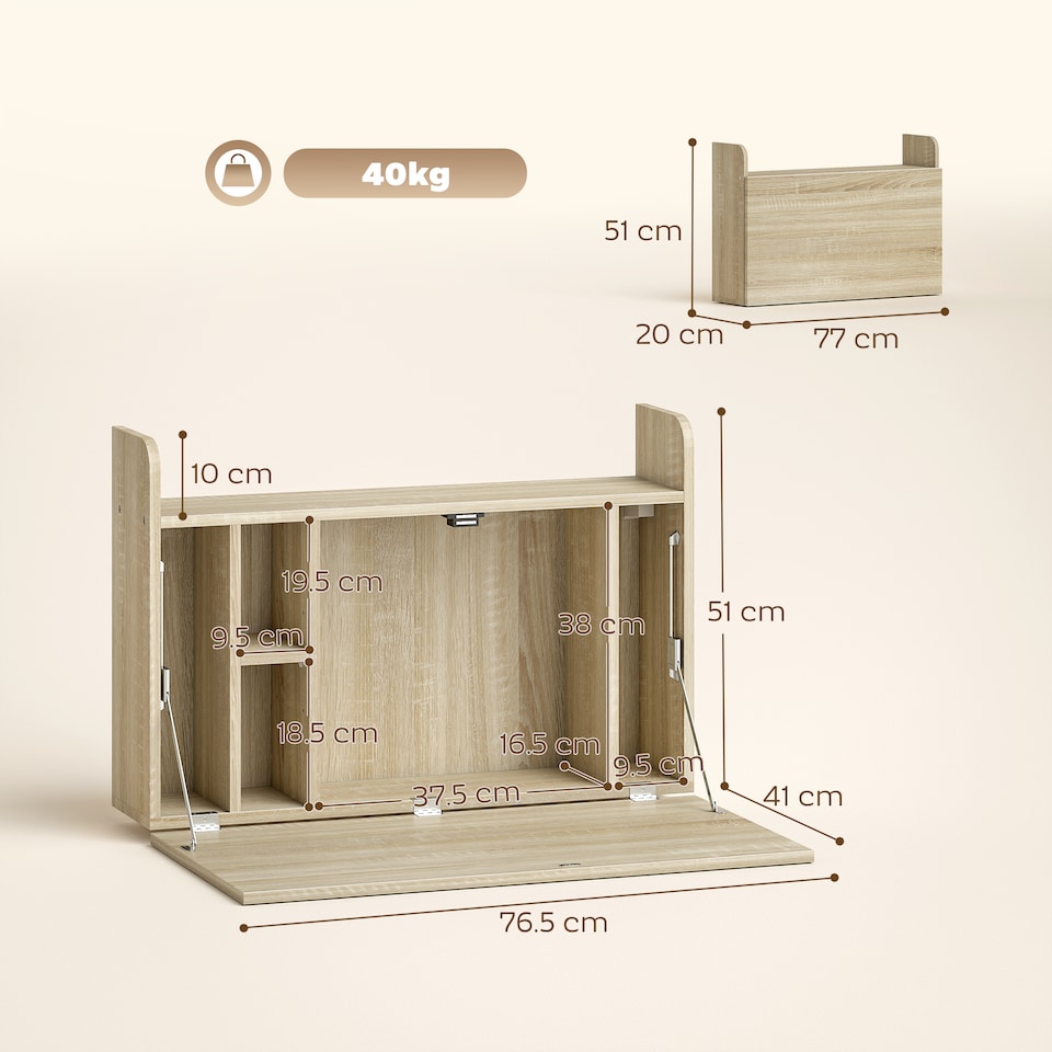 image 1 of HOMCOM Wall Mounted Table w/ Space Saving Storage Compartments