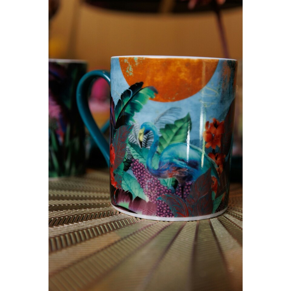 image 1 of Mikasa x Sarah Arnett Porcelain Mug, 350ml, Flamingo Print | Green