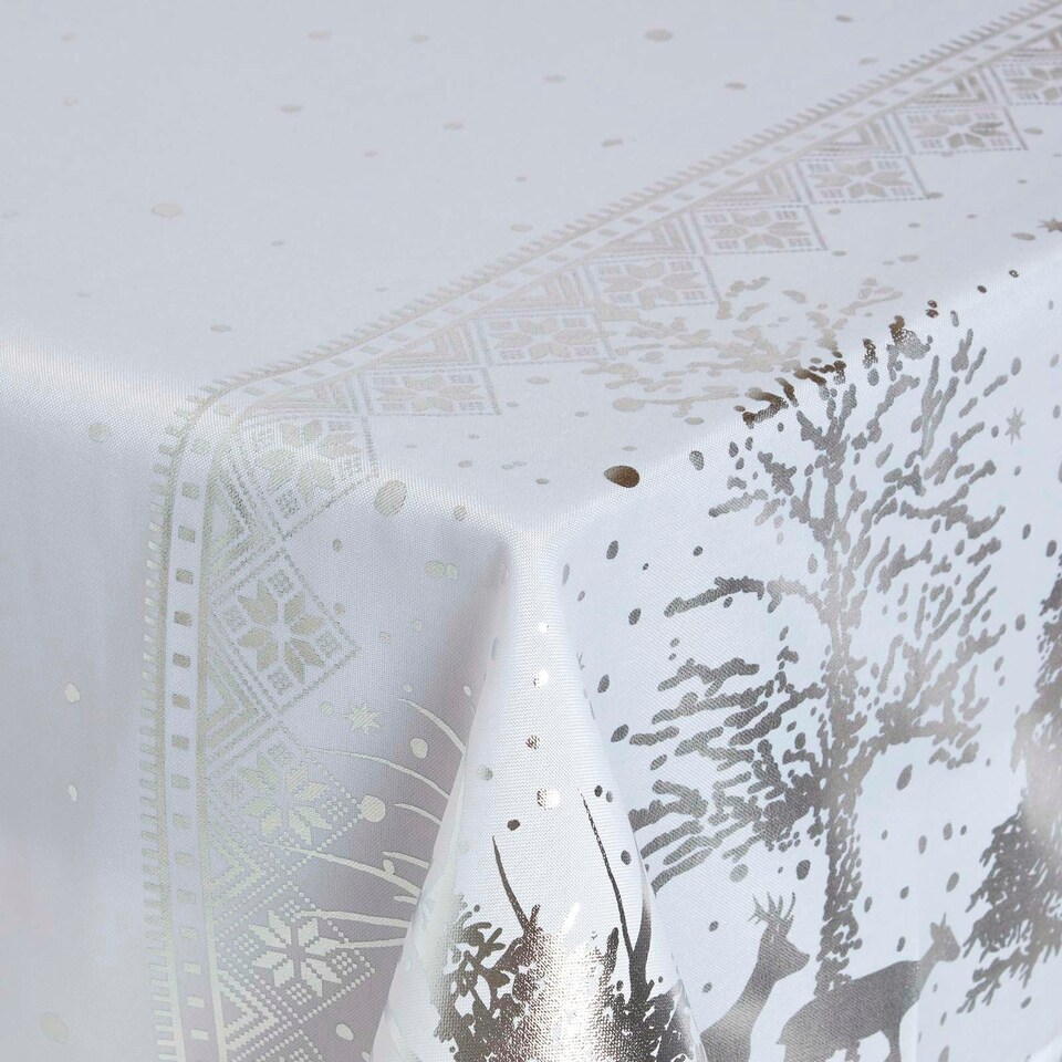 image 1 of Homescapes Silver Forest Christmas Table Cloth - 132 x 178 cm Silver