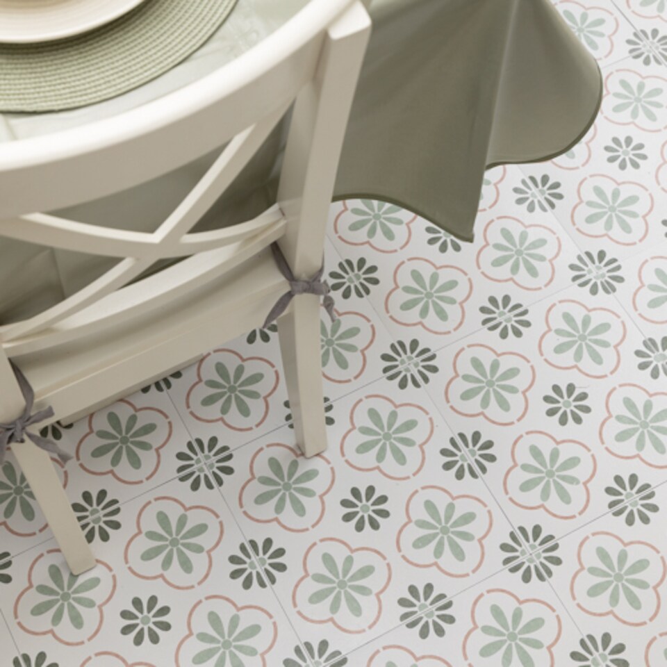 image 1 of d-c-fix Olive Petals 30.48 x 30.48cm Self-adhesive Vinyl Floor Tiles Pack 33 | 3sqm