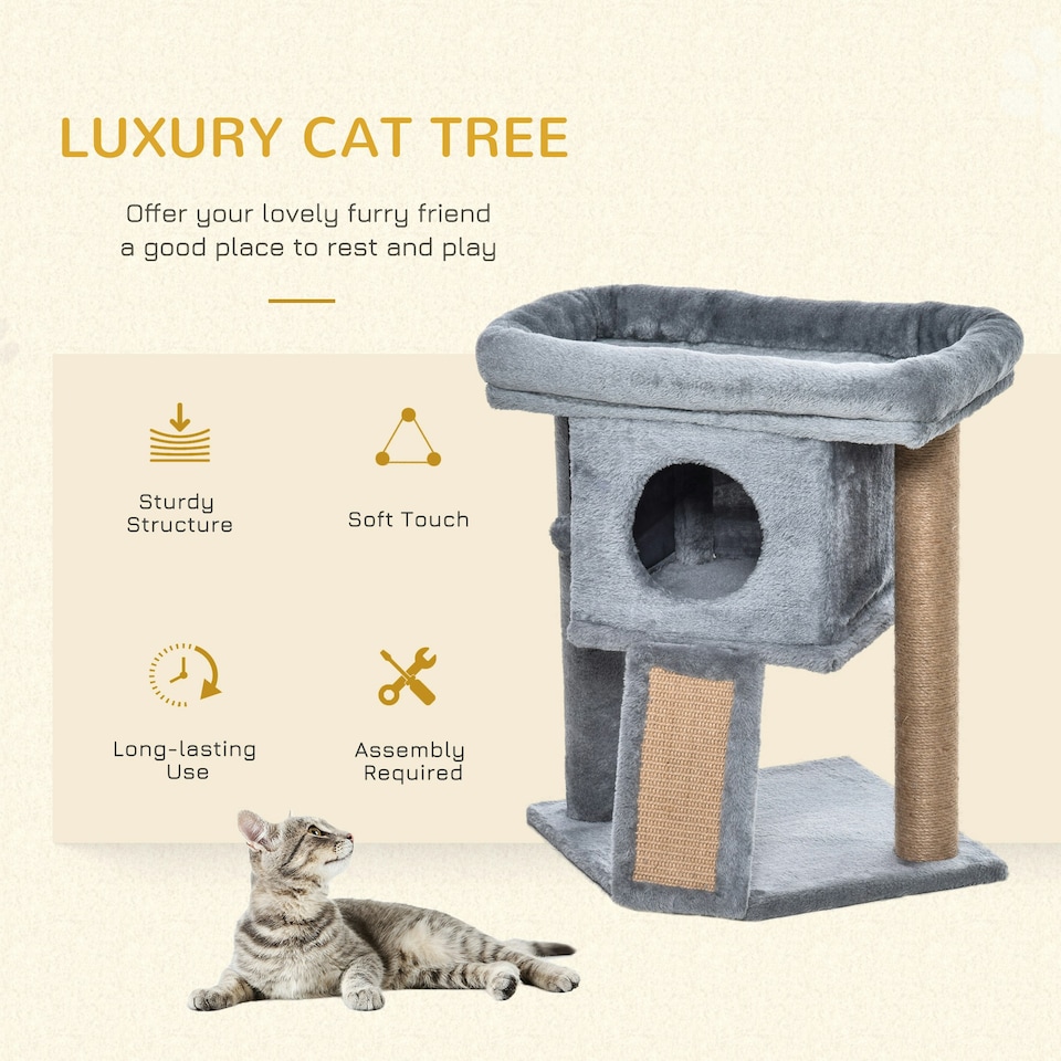 image 1 of PawHut Cat Tree Tower Indoor with Cats Scratching Post Cat House, Grey