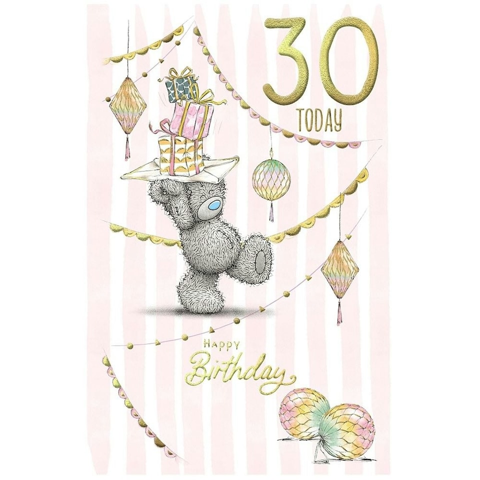 image 1 of Bear With Stack Of Gifts 30th Birthday Card