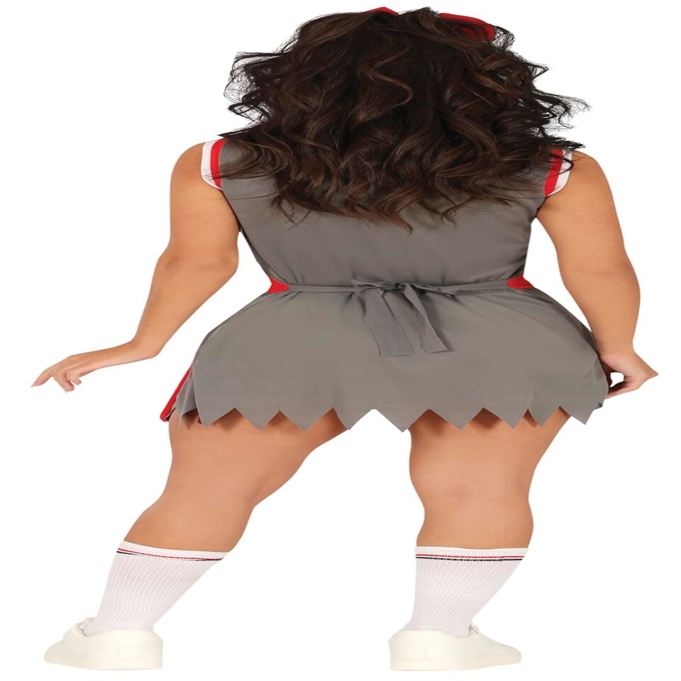 image 1 of Fancy Dress Adult Zombie Cheerleader Grey Red - M