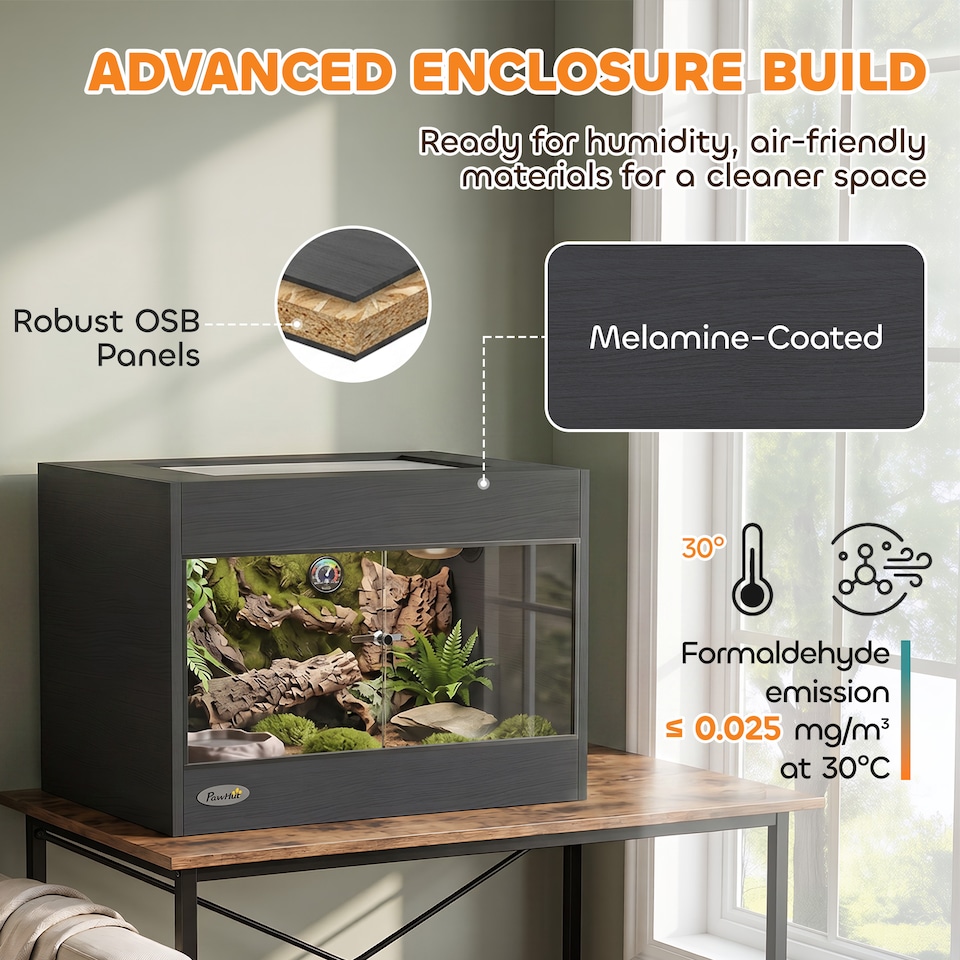 image 1 of PawHut Reptile Vivarium with Sliding Glass Doors and Top Ventilation, Black