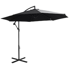 Outsunny 3m Garden Banana Parasol Hanging Cantilever Umbrella with Crank Handle, 8 Ribs and Cross Base for Outdoor, Sun Shade, Black