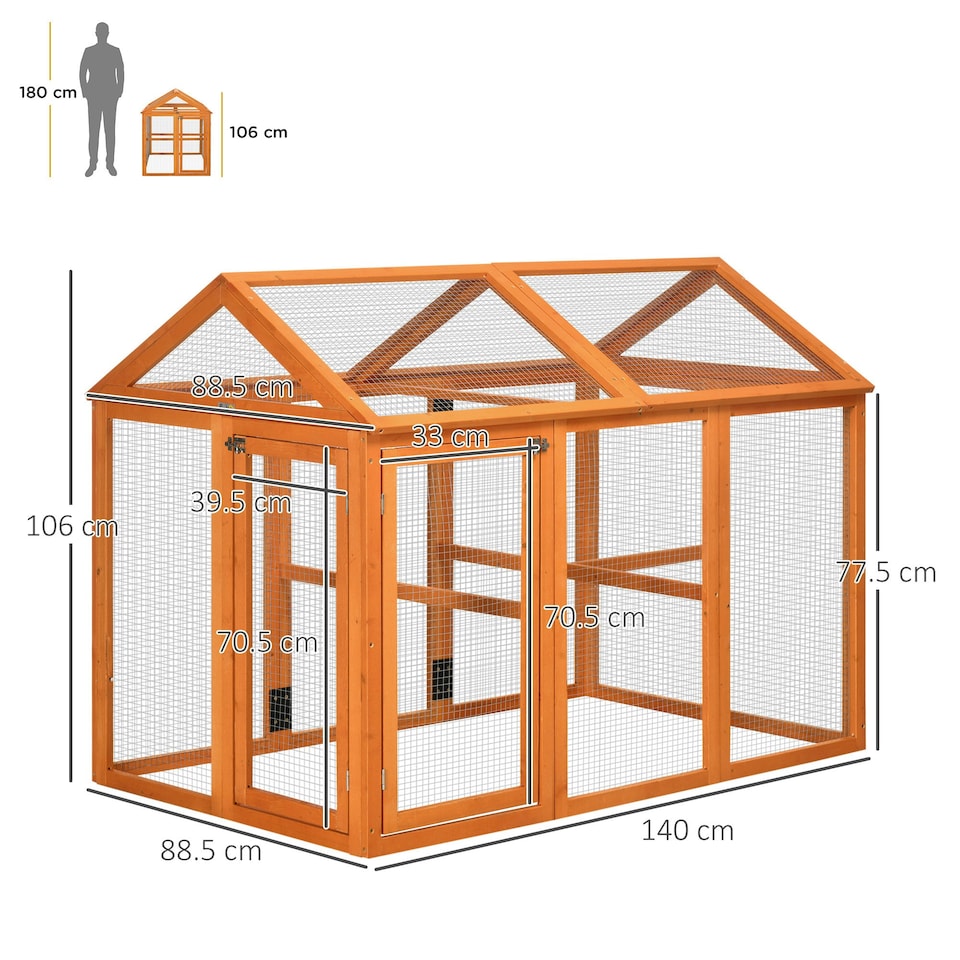 image 1 of PawHut Chicken Run, Wooden Chicken Coop w/ Combinable Design - Orange