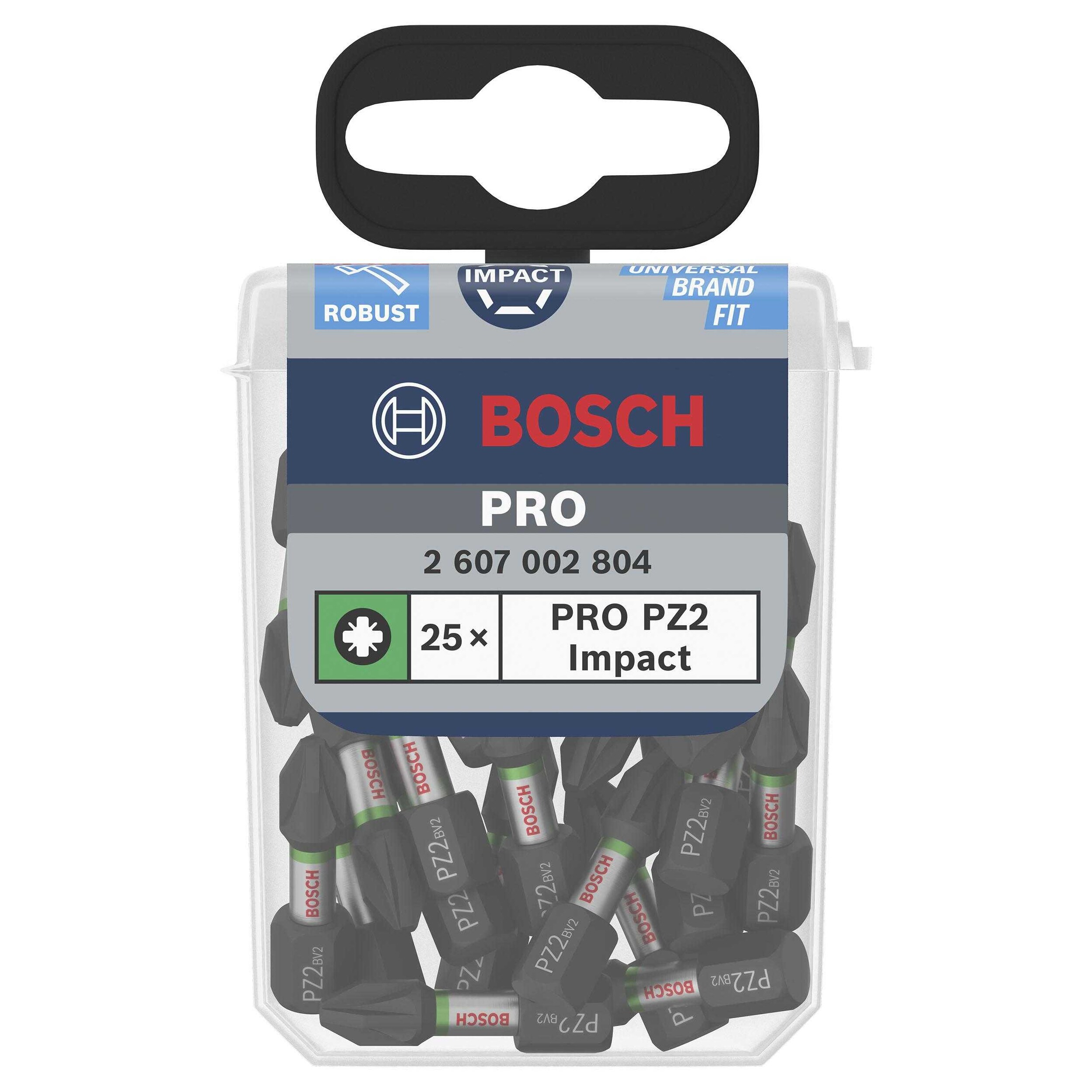 Bosch Pro PZ2 Impact Screwdriver Bit (Pack of 25) Black Black/Silver/Red One Size 1
