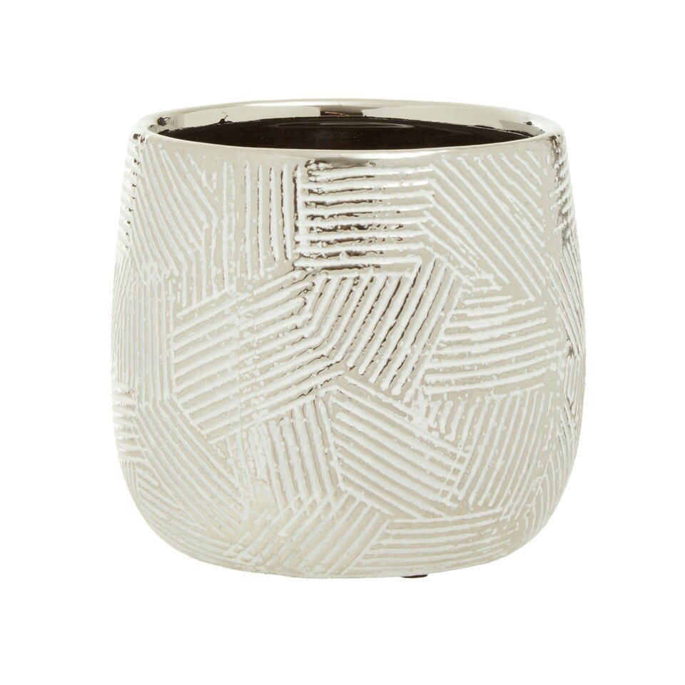 image 1 of Honna Small White Silver Ceramic Planter White