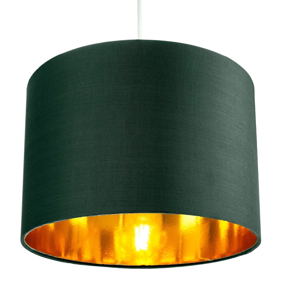 image 1 of Contemporary Green Cotton 10" Table/Pendant Lamp Shade with Shiny Copper Inner | Green | Forest Green | 1