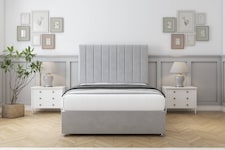 Sloomy Kansas Silver Plush Divan Bed With Mattress No Drawers With 54" Floor Standing Headboard 6' Super King | Silver | Silver | Super King | 1