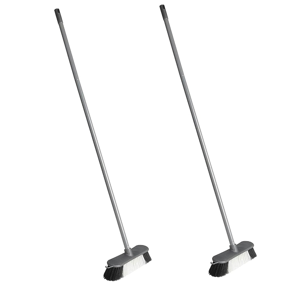 image 1 of 2 x Indoor Metallic Grey 3pcs Long Metal Handle Sweeping Broom With Stiff Nylon Bristles Perfect For All Kinds Of Hard Floors