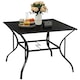 image 1 of Outsunny Garden Table with Parasol Hole for Four, Slatted Metal Plate Top Black