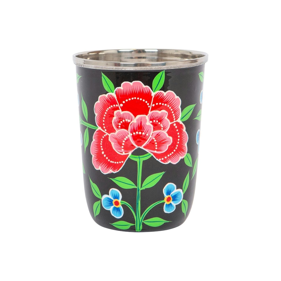 image 1 of BillyCan Hand-Painted Picnic Cup - 300ml - Carbon Peony | Black