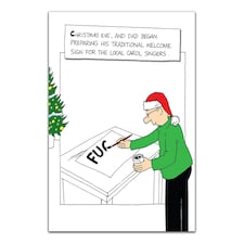 Norbert & Val, Christmas Card for Dad, Humorous Xmas Card "Dad Began Preparing His Traditional Welcome Sign�., 22.8 x 15.4 cms