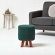 image 2 of Homescapes Forest Green Tall Cotton Knitted Footstool on Legs