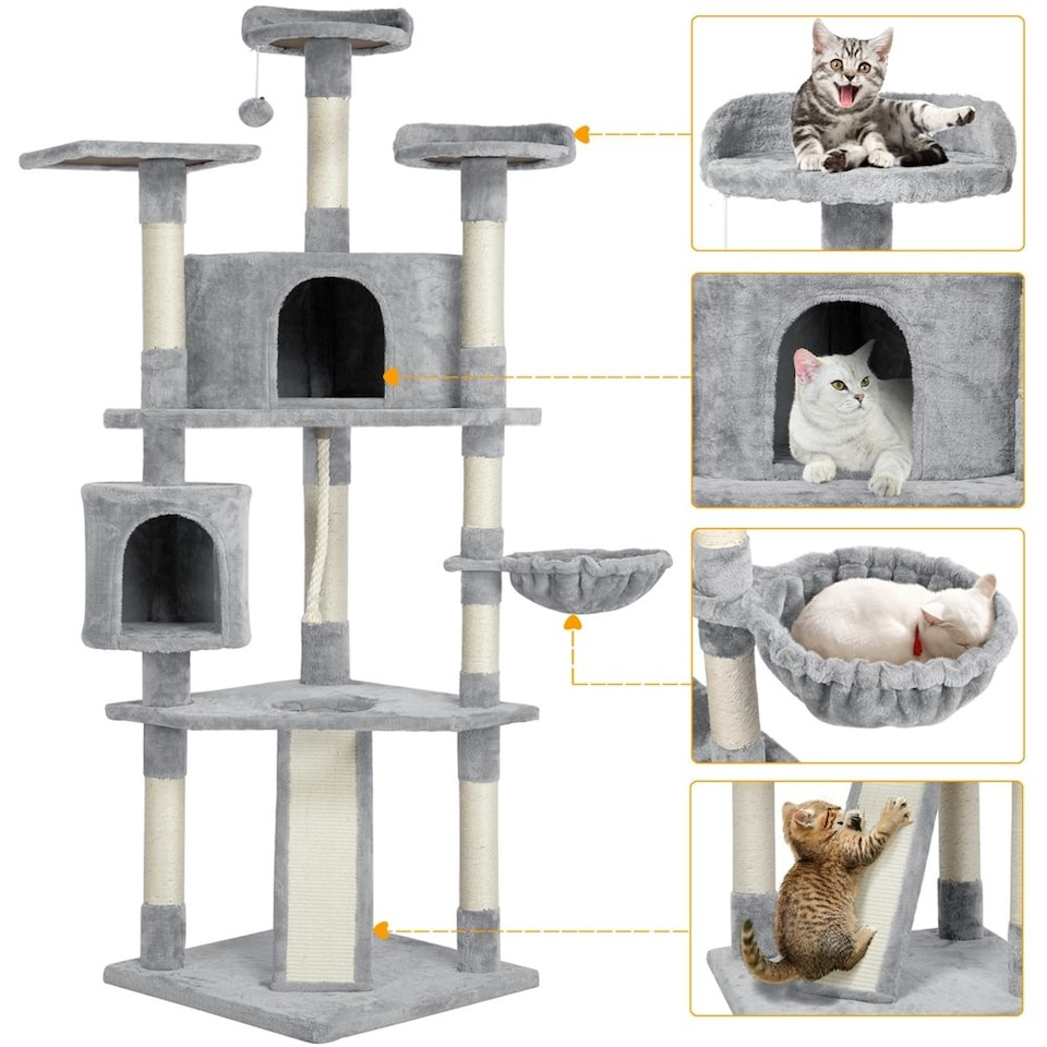 image 1 of Yaheetech 200 cm Multilevel Cat Tree with Condos Light Grey