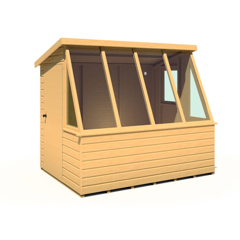 image 1 of Iceni 8 x 6 Feet Potting Shed Pre Hung Doors with Opening Glass Side Window Style A | Brown | Honey Brown