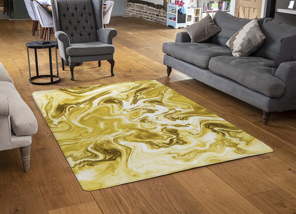 image 1 of Golden Swirled Marble Rug | Multi