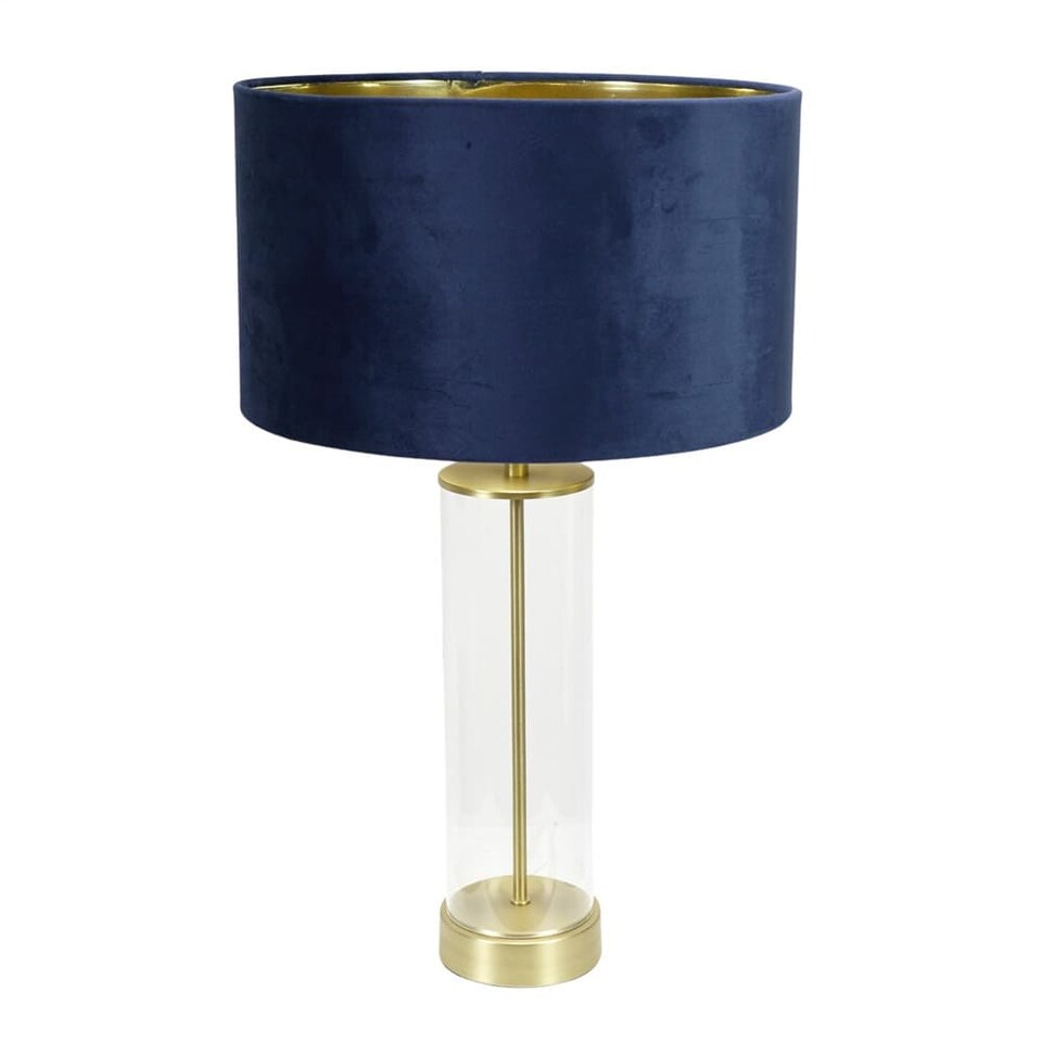 image 1 of ValueLights Balan Glass with Gold Table Lamp Navy Velvet Gold Shade | Blue