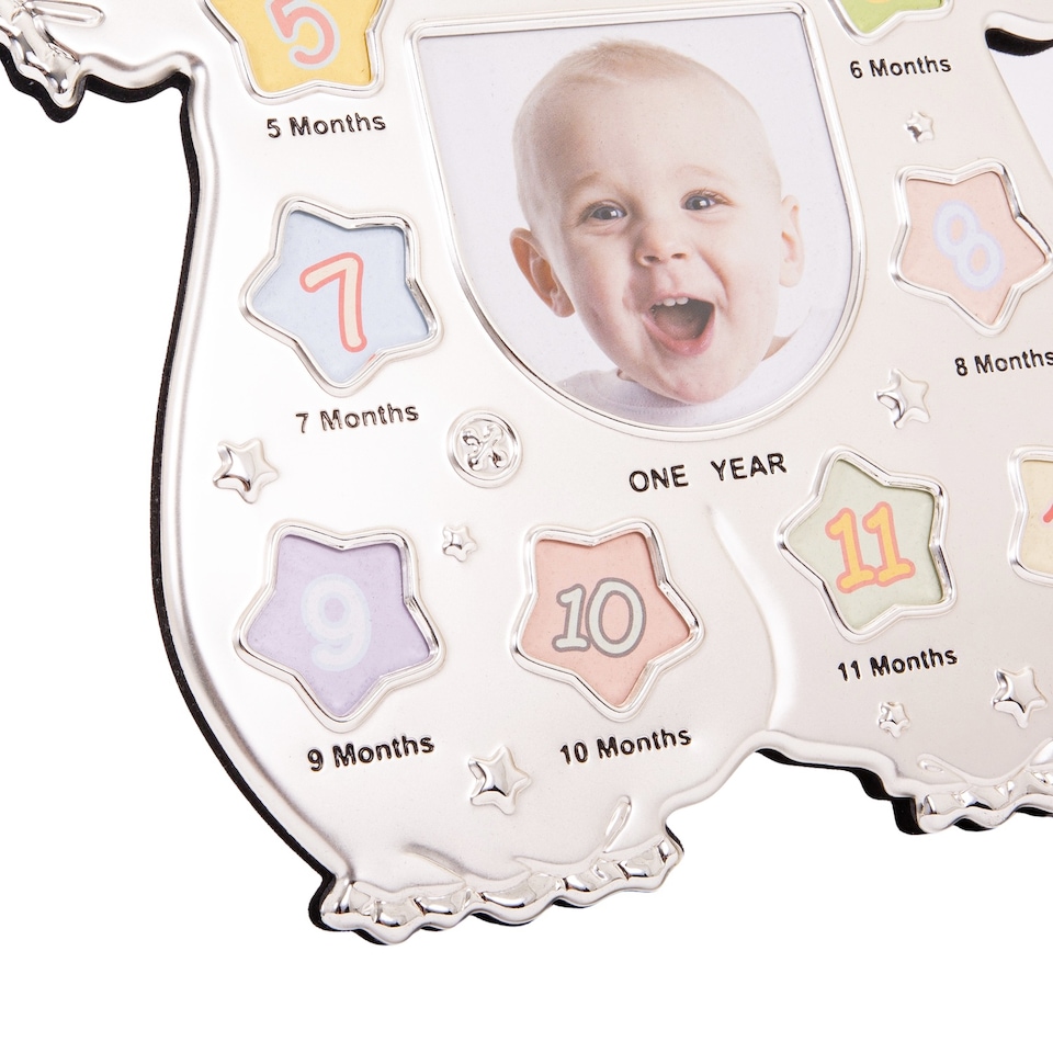 image 1 of Baby Sleep Suit Shape My First Year Matt and Silver Plated Multi Picture Frame
