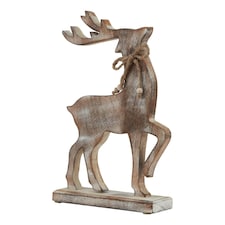 Hill Interiors White Wash Collection Wooden Reindeer Decoration - Brown/White - One Size